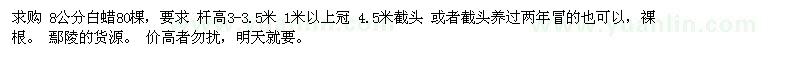求購(gòu) 8公分白蠟80棵 