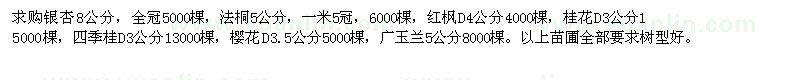 求購銀杏、法桐、紅楓、桂花、四季桂、櫻花、廣玉蘭