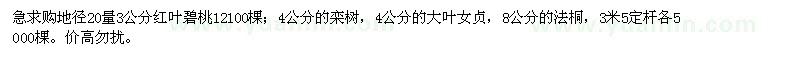 求購紅葉碧桃,欒樹,大葉女貞,法桐