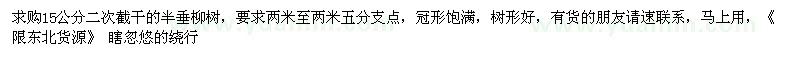 求購15公分二次截干的半垂柳樹 