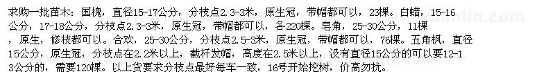 求購(gòu)國(guó)槐、白蠟、皂角等