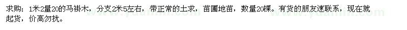 求購1米2量20的馬褂木