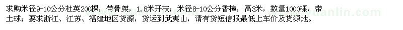 求購米徑9-10公分杜英、米徑8-10公分香樟 