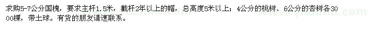 求購5-7公分國槐,4公分的桃樹,6公分的杏樹