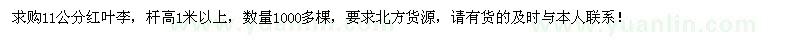 求購11公分紅葉李1000棵