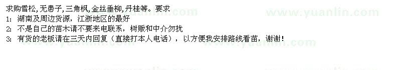 求購雪松,無患子,三角楓,金絲垂柳,丹桂等