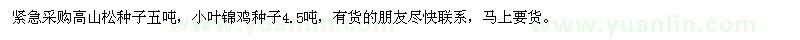 求購(gòu)高山松種子五噸 