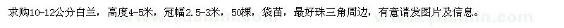 求購10-12公分白蘭50棵
