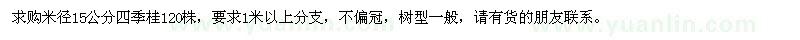 求購米徑15公分四季桂120株