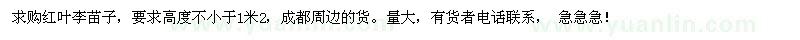 求購(gòu)紅葉李苗子，要求高度不小于1米2 