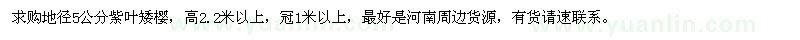 求購(gòu)地徑5公分紫葉矮櫻