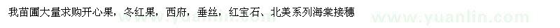 求購開心果，冬紅果，西府，垂絲，紅寶石、北美系列海棠接穗