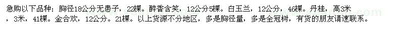 求購無患子、醉香含笑、白玉蘭、丹桂、金合歡