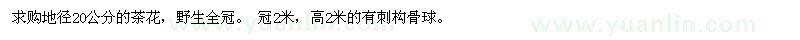 求購地徑20公分的茶花，冠2米，高2米的有刺構(gòu)骨球 