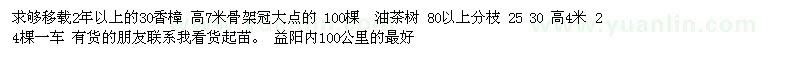 求購移栽2年以上的30香樟 油茶樹