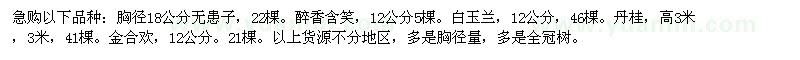 求購(gòu)胸徑18公分無(wú)患子，22棵。醉香含笑，12公分5棵等