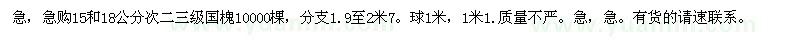 求購15和18公分次二三級國槐10000棵 