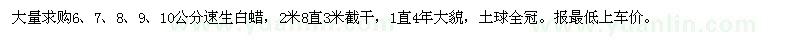 求購(gòu)6、7、8、9、10公分速生白蠟 