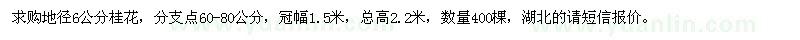 求購地徑6公分桂花400棵