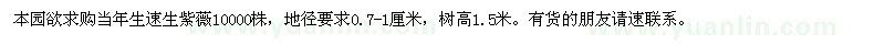 求購當(dāng)年生速生紫薇10000株