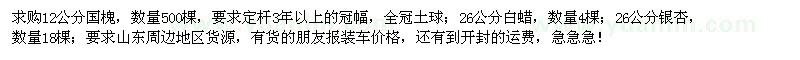 求購12公分國槐、26公分白蠟、銀杏