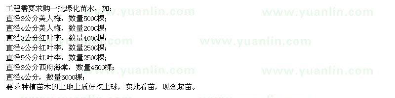 求購美人梅、紅葉李、西府海棠