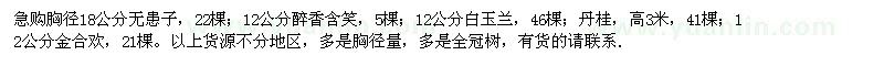 求購(gòu)胸徑18公分無(wú)患子 22棵 醉香含笑5棵 白玉蘭46棵