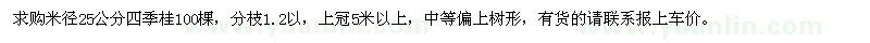 求購米徑25公分四季桂100棵