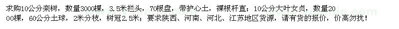 求購10公分欒樹、大葉女貞