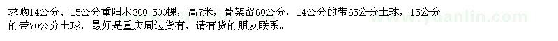 求購(gòu)14公分、15公分重陽木300-500棵