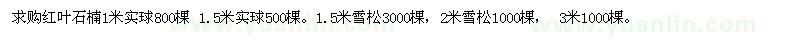 求購紅葉石楠1米實(shí)球800棵1.5米實(shí)球500棵1.5米雪松3000棵