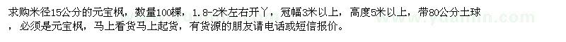 求購米徑15公分元寶楓100棵
