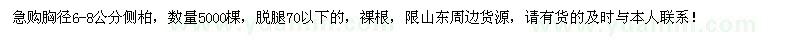 求購胸徑6-8公分側(cè)柏5000棵