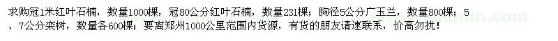 求購(gòu)紅葉石楠、廣玉蘭、欒樹(shù)