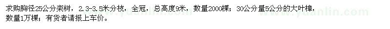 求購胸徑25公分欒樹,5公分的大葉樟
