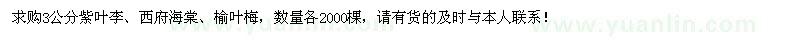 求購(gòu)紫葉李、西府海棠、榆葉梅
