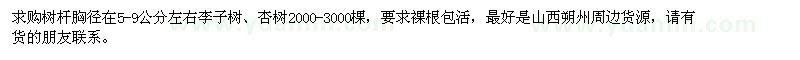 求購5-9公分左右李子樹、杏樹2000-3000棵