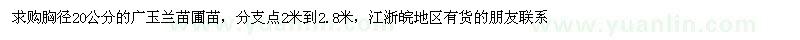 求購(gòu)廣玉蘭苗圃苗胸徑20公分 
