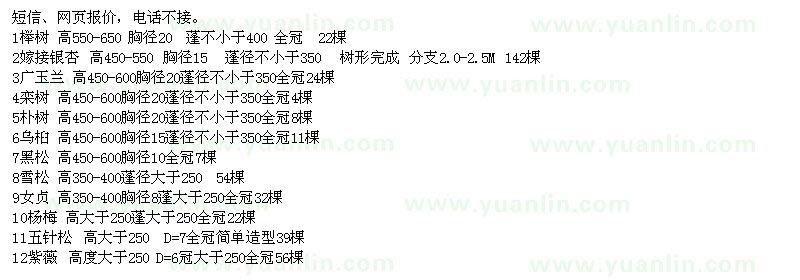 求購(gòu)櫸樹(shù)、嫁接銀杏、廣玉蘭、欒樹(shù) 、樸樹(shù)、烏桕、黑松、雪松、女貞等