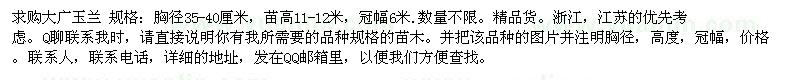 求購廣玉蘭胸徑35-40厘米 