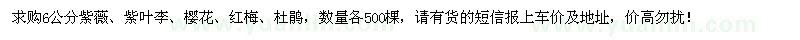 求購紫薇、紫葉李、櫻花、紅梅、杜鵑