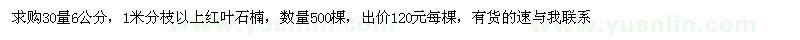 求購紅葉石楠30量6公分500棵 