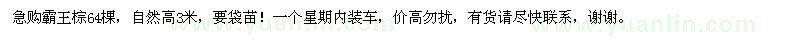 求購(gòu)急霸王棕64棵