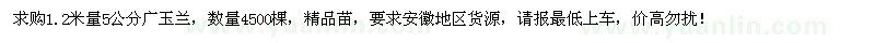求購5公分廣玉蘭4500棵