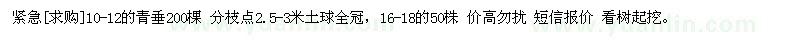求購(gòu)緊急10-12的青垂200棵