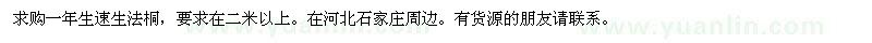 求購一年生速生法桐