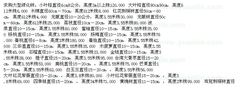 求購大型綠化樹：小葉榕、大葉榕、木棉等