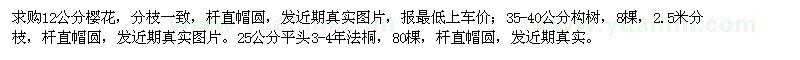 求購(gòu)12公分櫻花,35-40公分構(gòu)樹,25公分法桐