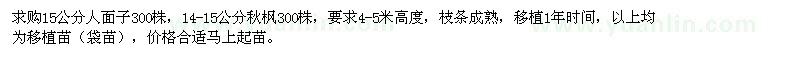求購15公分人面子,14-15公分秋楓