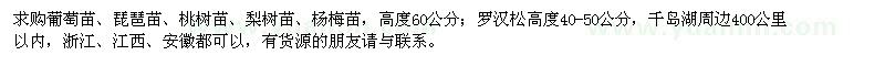 求購葡萄苗、琵琶苗、桃樹苗、梨樹苗、楊梅苗、羅漢松